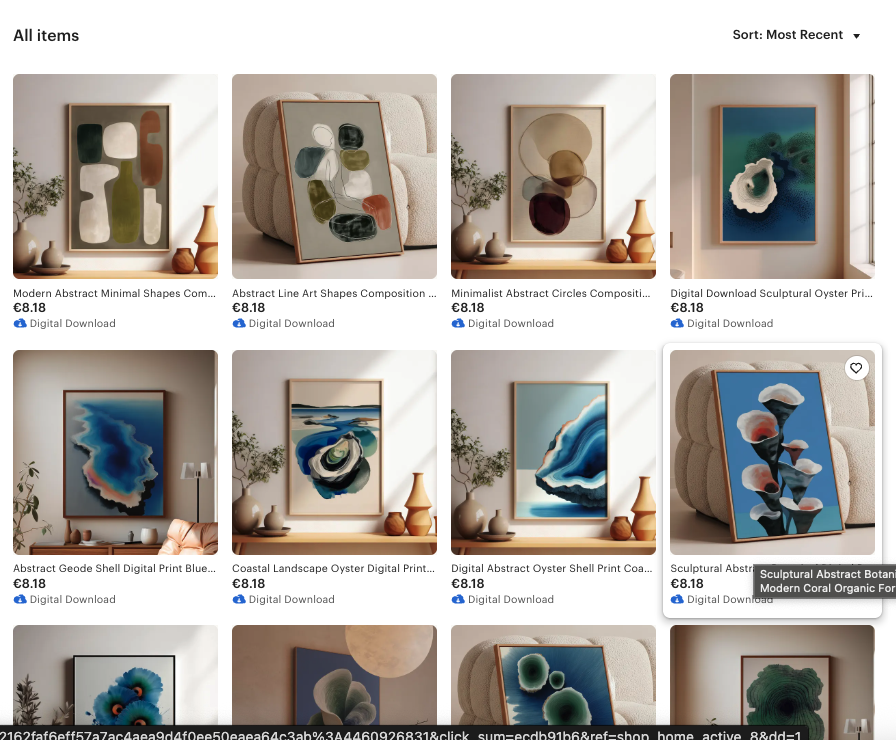 Etsy shop products — abstract coastal prints
