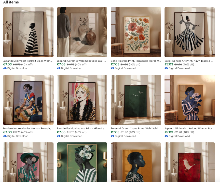 Etsy shop products — japandi portraits